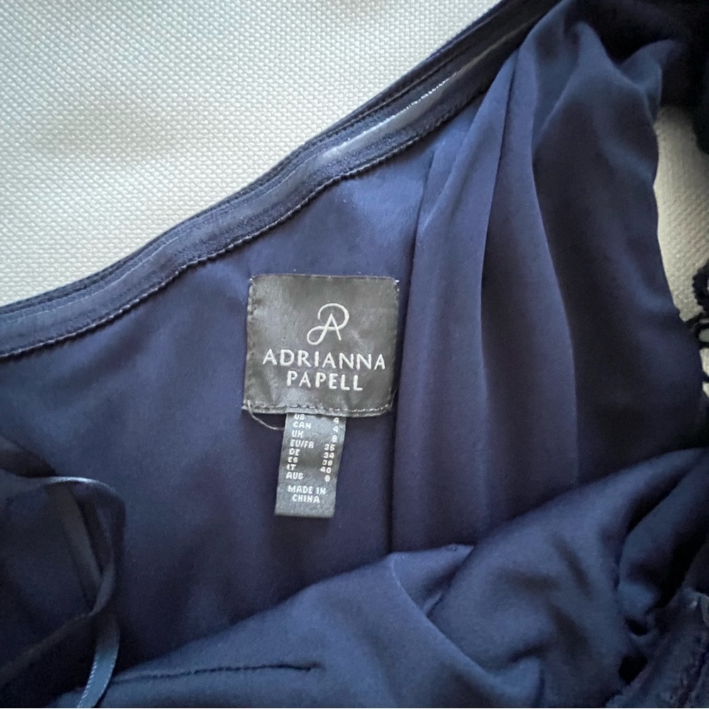 NEW Adriana Papell Beaded One Shoulder Matte Jersey Navy Jumpsuit Size 4 - Picture 9 of 16